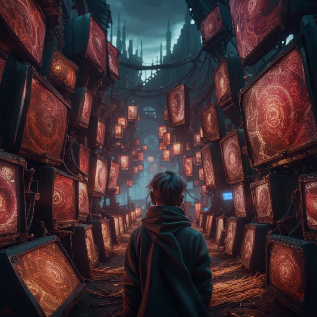 Screens Dominate Cityscape in Detailed Matte Painting