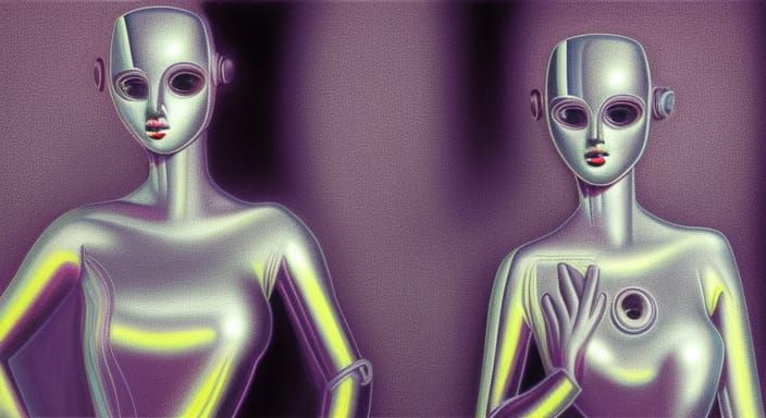 Retro Cyborg Ballerina Twins in Atompunk Style