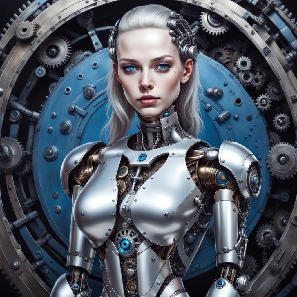 Hyperrealistic Robot Woman with Piercing Eyes