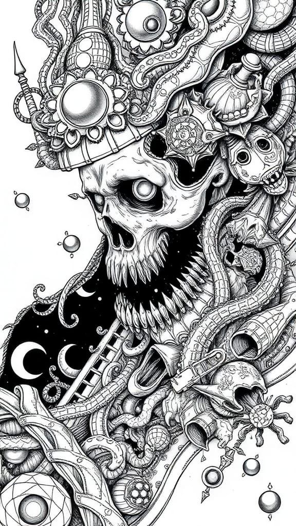 Detailed Trippy Doodle in Black and White