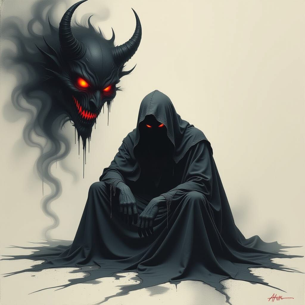 Dark Gothic Figure with Demonic Entity