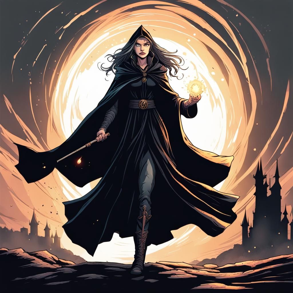 Medieval Wizard Summons Magic Lights: Comic Style