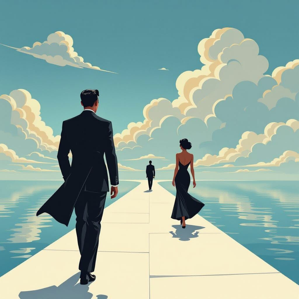 Classy 1950s Man Walks Infinite Pathway