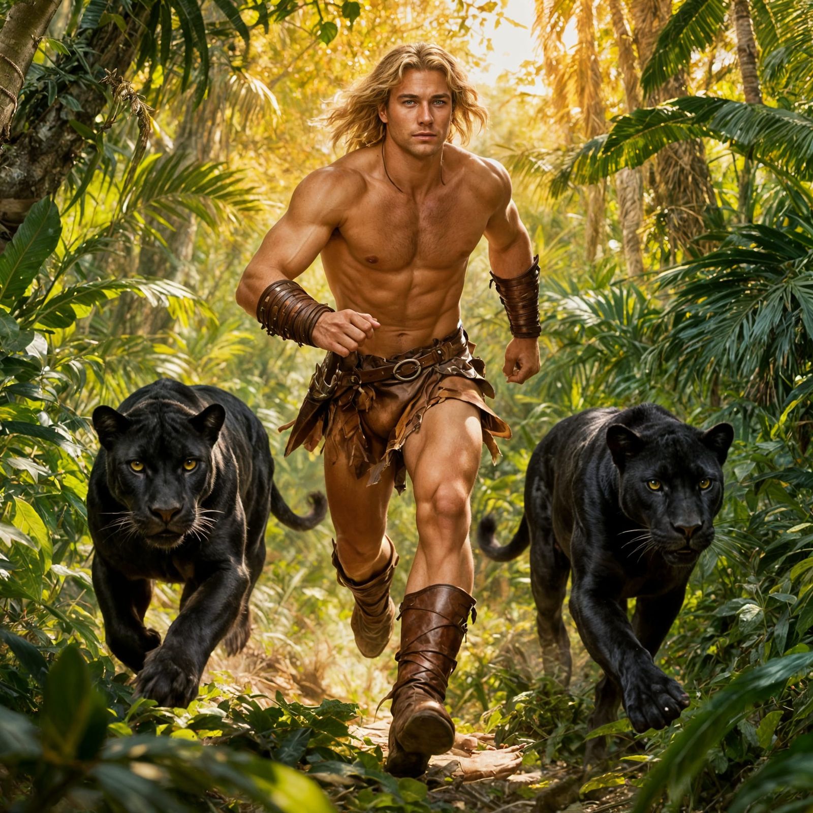 Jungle Lord with Panthers in Oil Painting Style