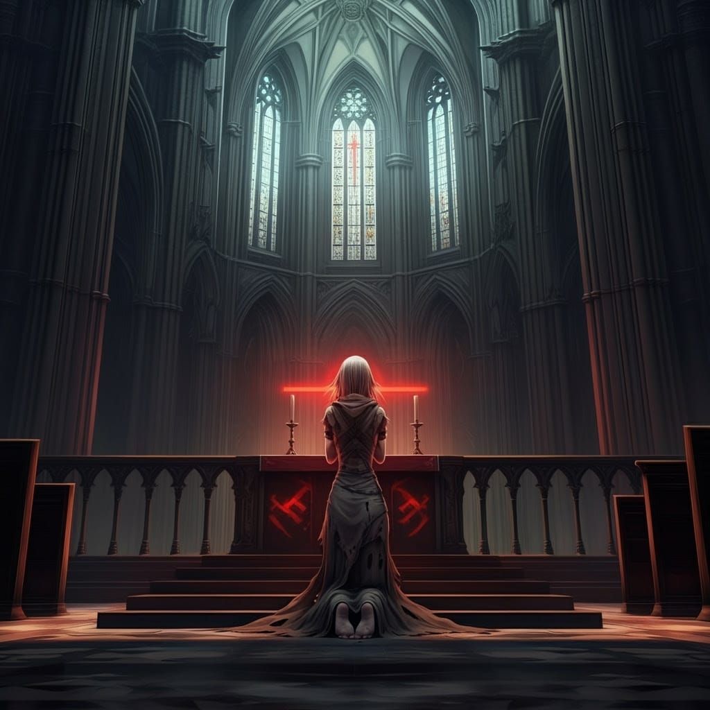 Praying Woman in Gothic Cathedral: a Biomechanical Vision
