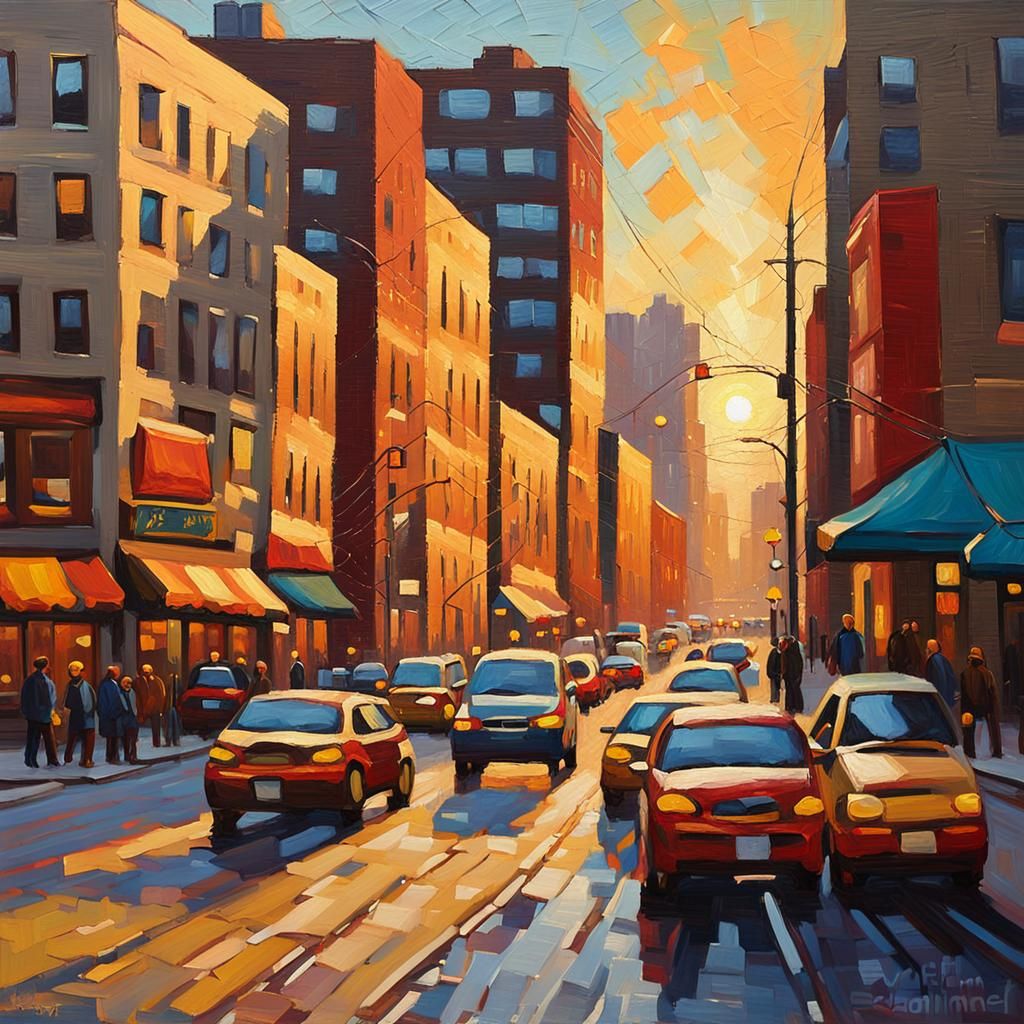 Toronto Cityscape: Neo-Impressionist Expressionist Oil Paint...