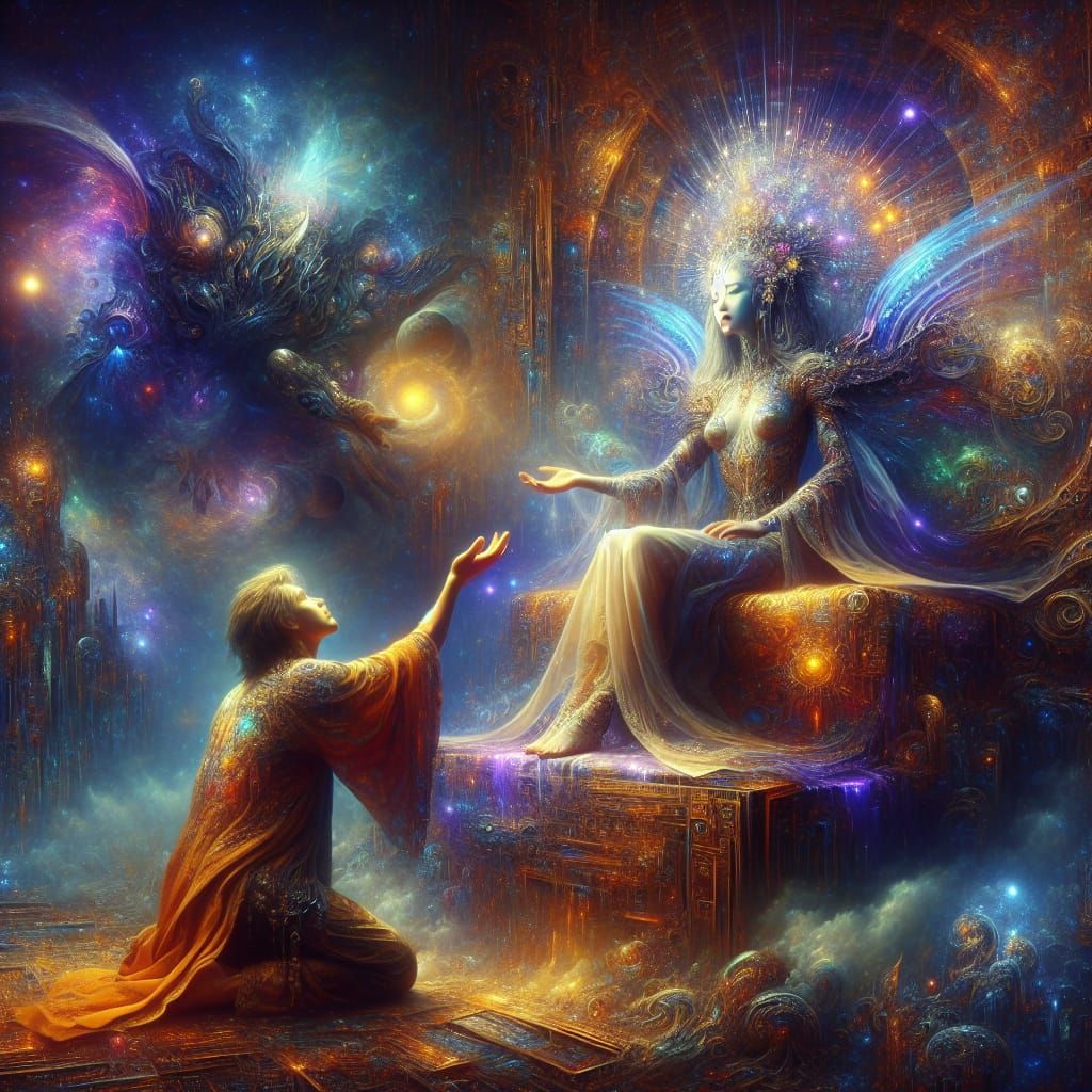 Ethereal Fantasy Queen with Humble Human Subject