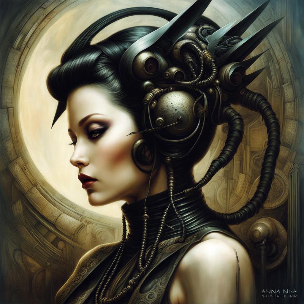 Cyberpunk Geisha: Biomechanical Robot in Goth Style