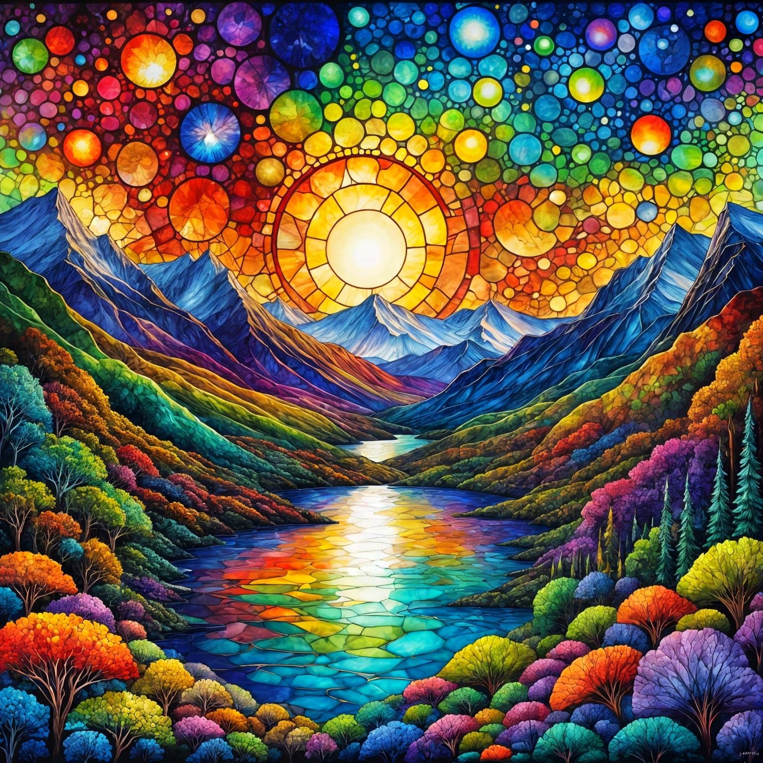 Vibrant Sunset in a Stained Glass Aesthetic