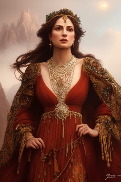 Mountain Goddess Portrait in Hyperrealistic Style