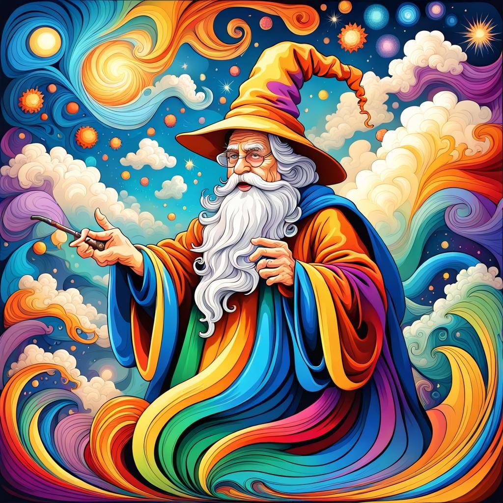 Wizard Paints Vibrant Sky with Abstract Vectors