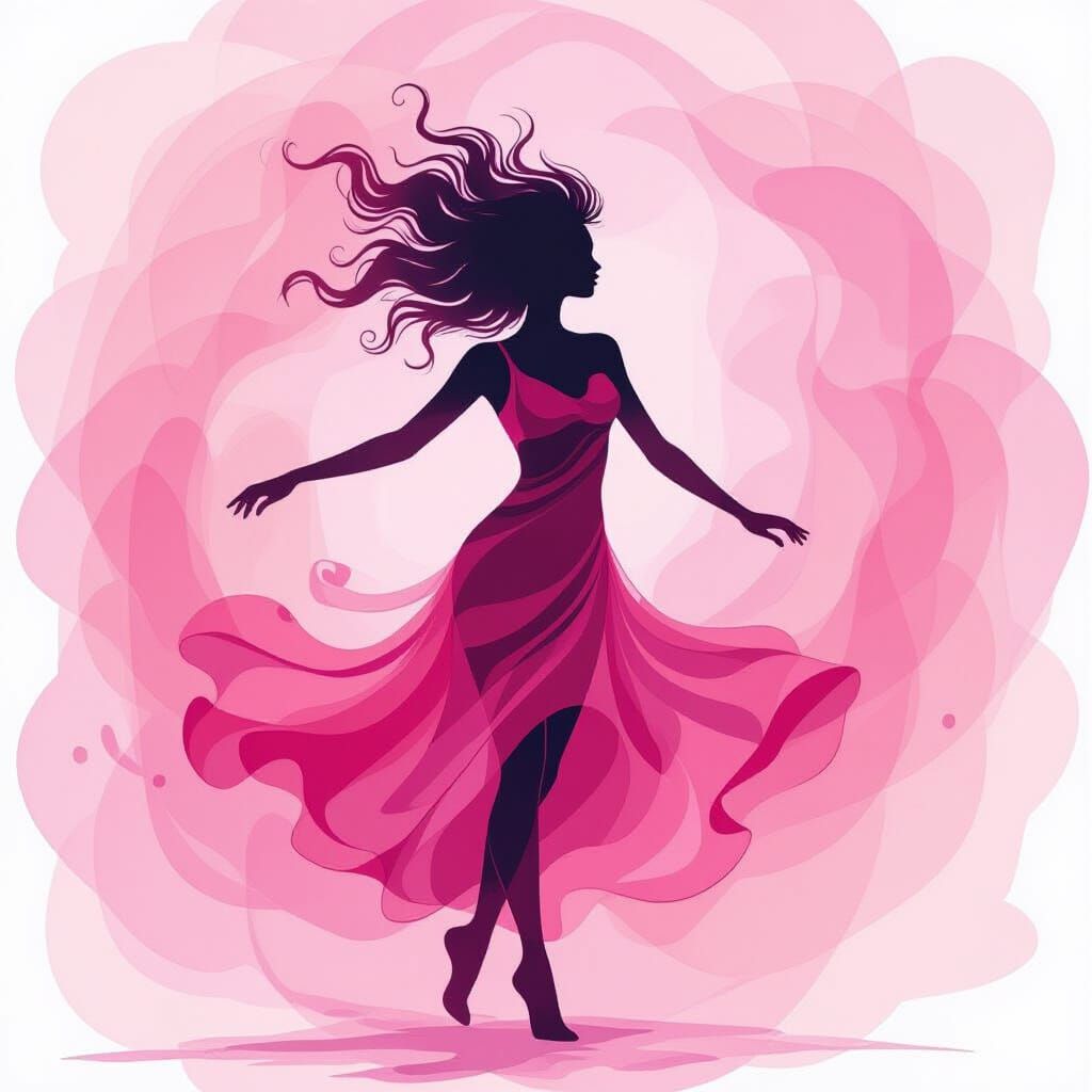 Abstract Pink Dancer in Swirling Light Background