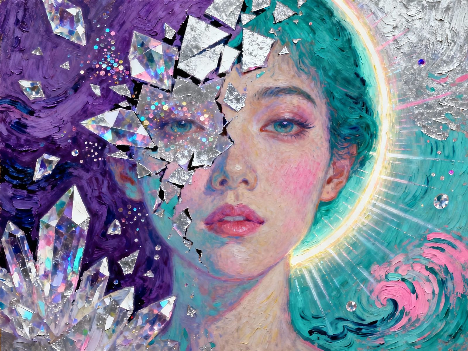 Crystal Face Portrait with Vibrant Light and Texture
