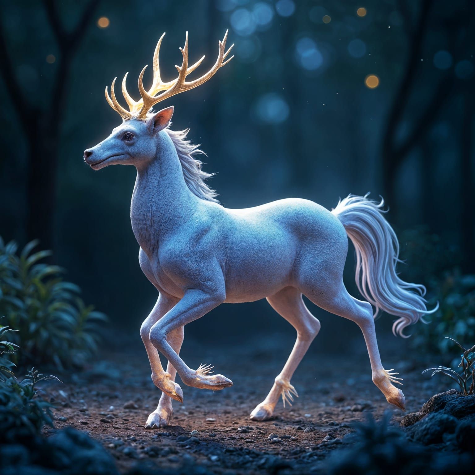 Elegant Starry Deer in Magical Forest, Digital Art
