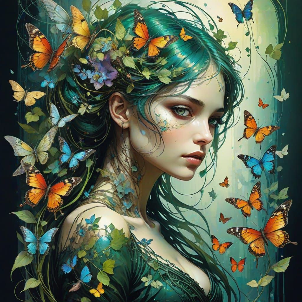 Enchanted Garden Bird with Wildflowers and Butterflies