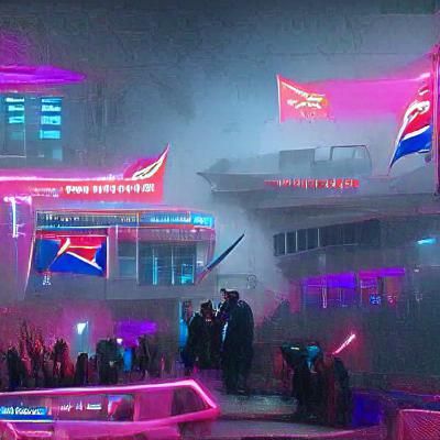 Cyberpunk North Korea Party in Neon Style