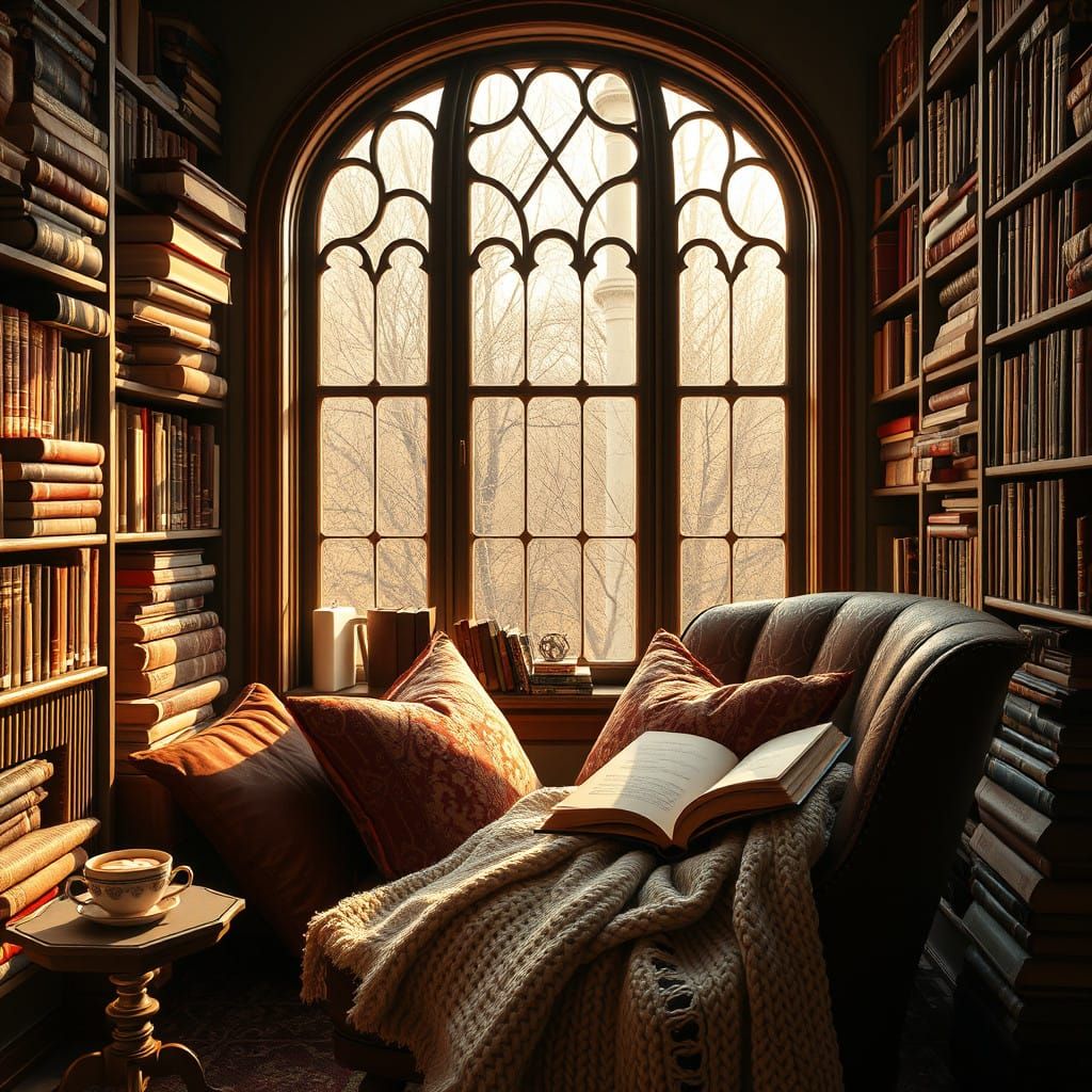Cozy, Atmospheric Reading Nook with Rich Details