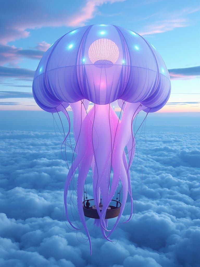 Floating Jellyfish Air Balloon in Magical Realism Style