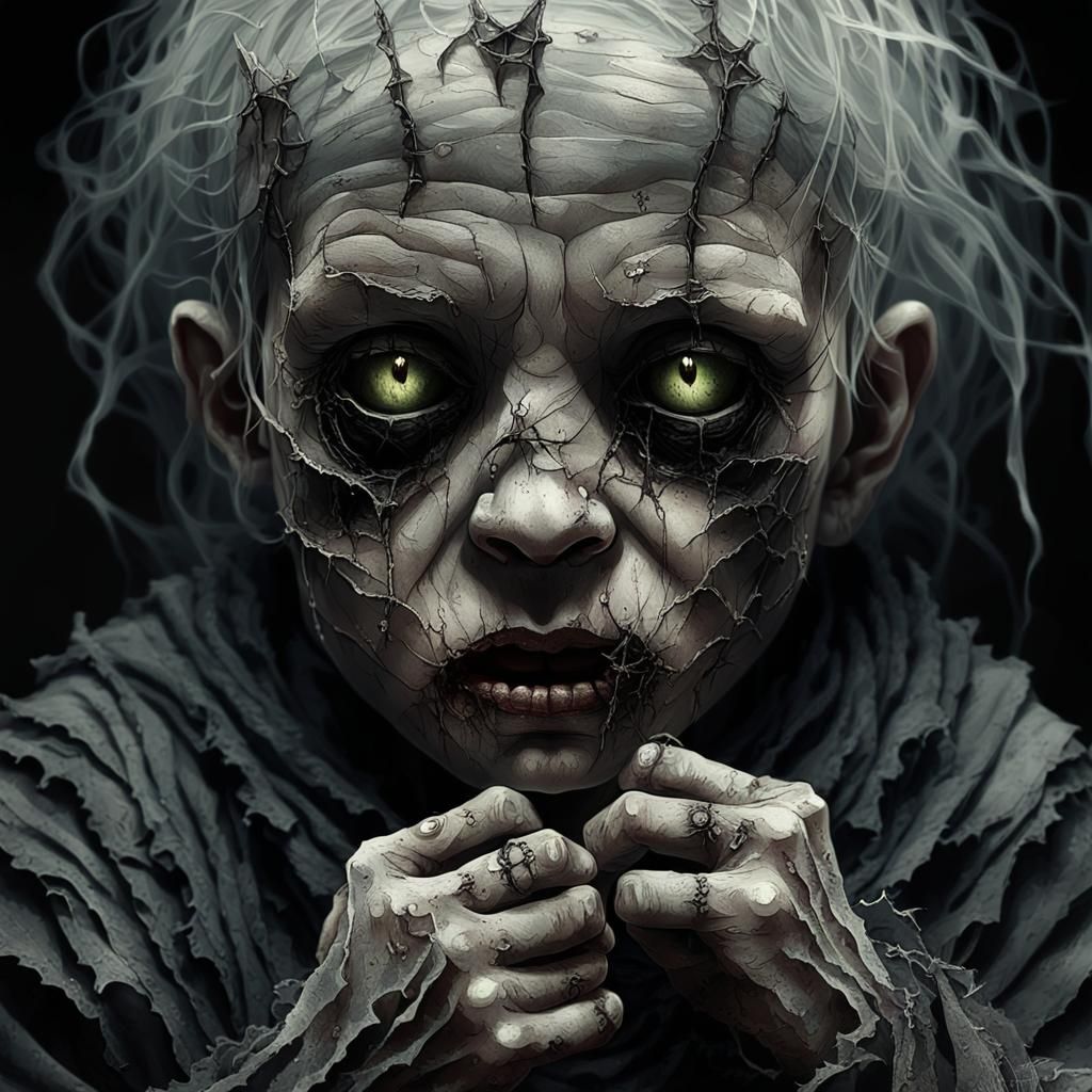 Eerie Portrait of Ghostly Child in Dark Surrealism Style