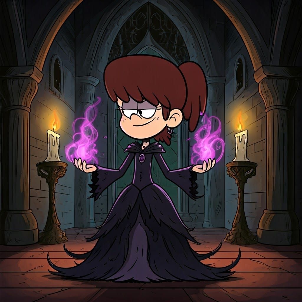 Lynn Loud, reimagined as a gothic sorceress, conjures spells...