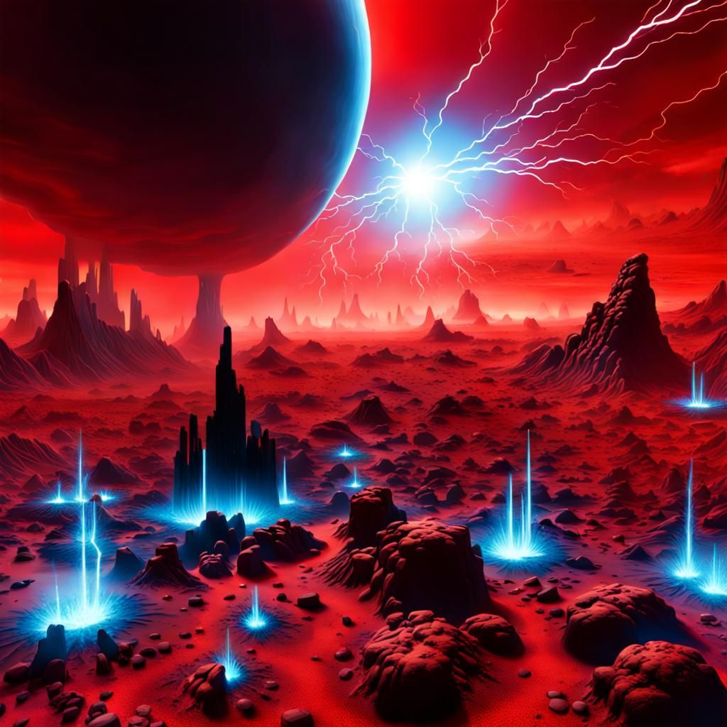 Exploding Crystal Cities on Red Alien Planet