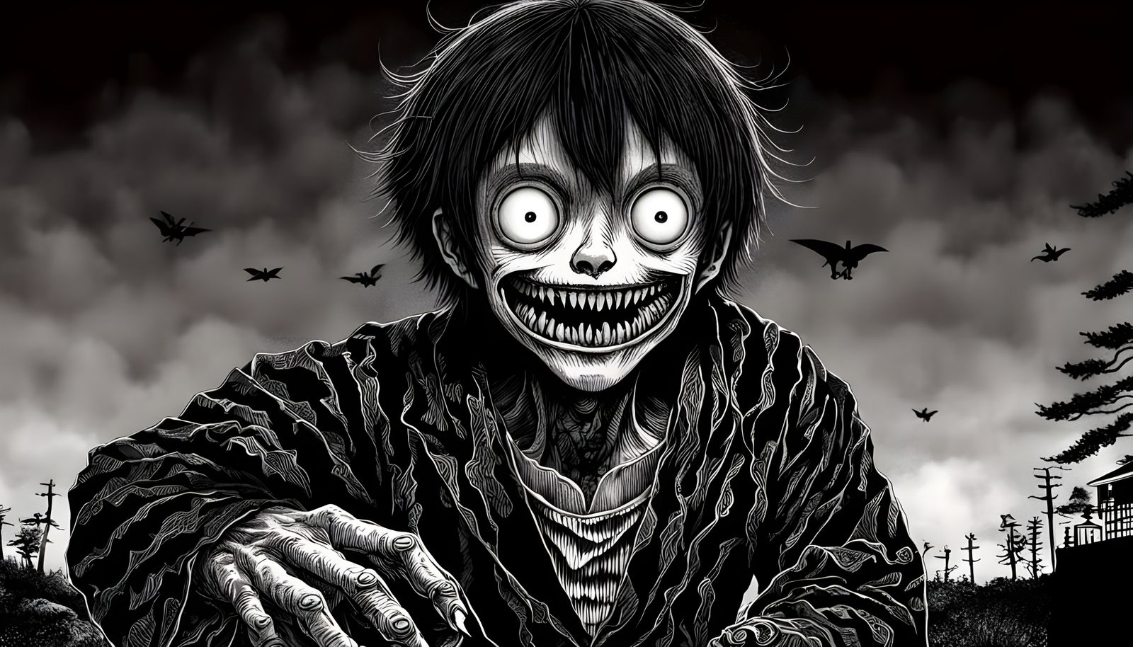 Dark Fantasy Horror Scene in Junji Ito's Style