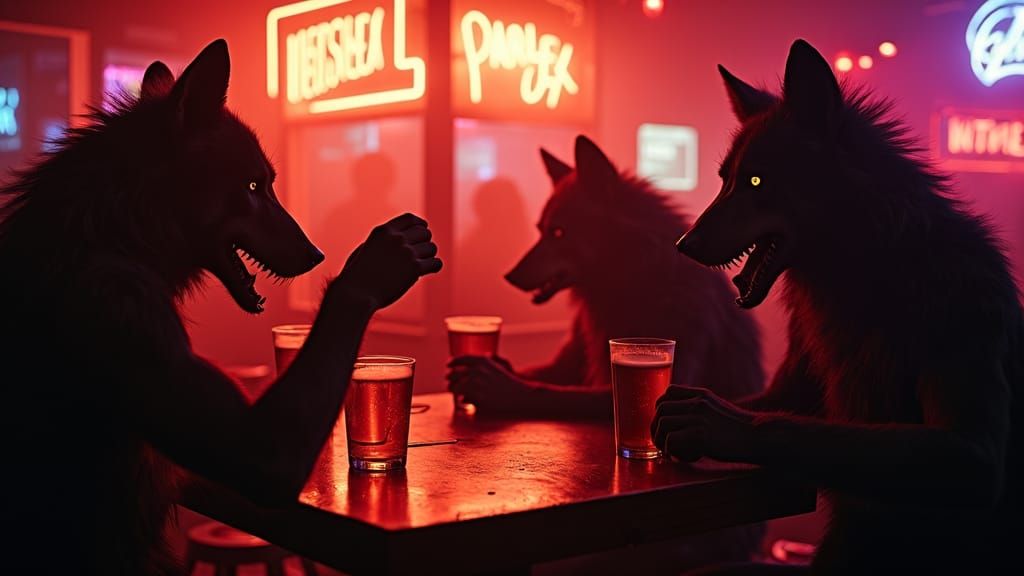 Werewolf Biker Bar Scene in Cinematic Style