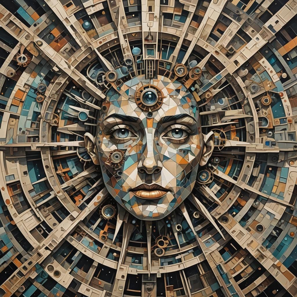 Geometric Shard Face in Cubist Futurism Style