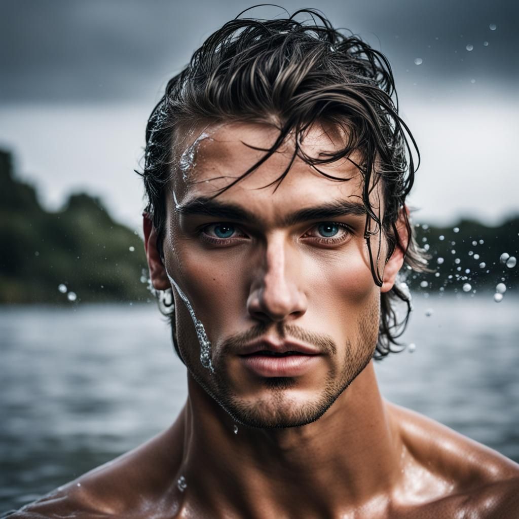 Striking Portrait of a Man with Water
