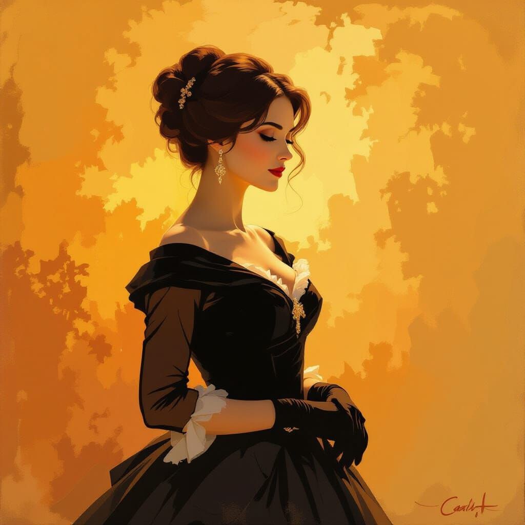 Elegant Woman in Impressionist Gouache Style