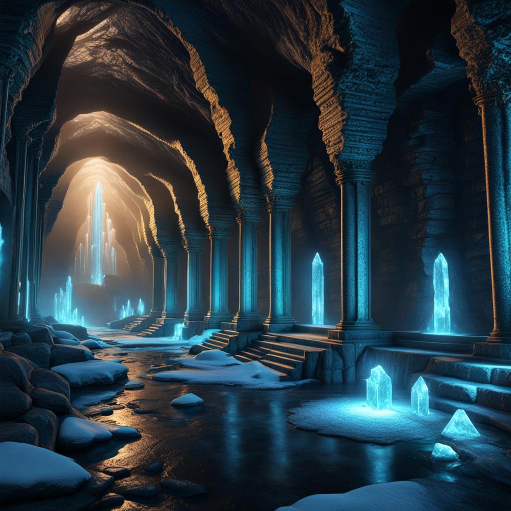Icy glistening underground catacombs