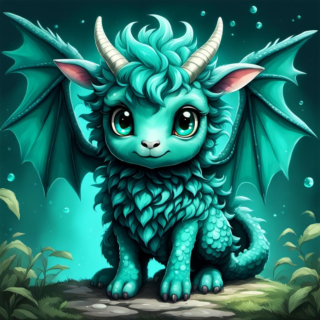 Adorable Sheep-Dragon Hybrid with Chroma Shift Wings