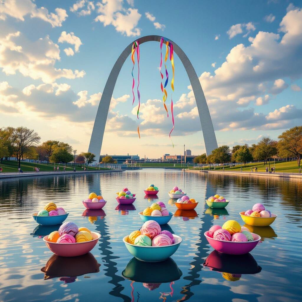 St Louis Arch with Floating Ice Cream Bowls