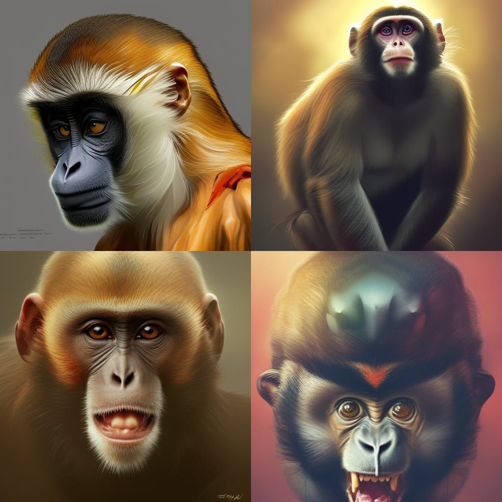 Philippine Monkey and Eagle Portrait in Hyperdetailed Style