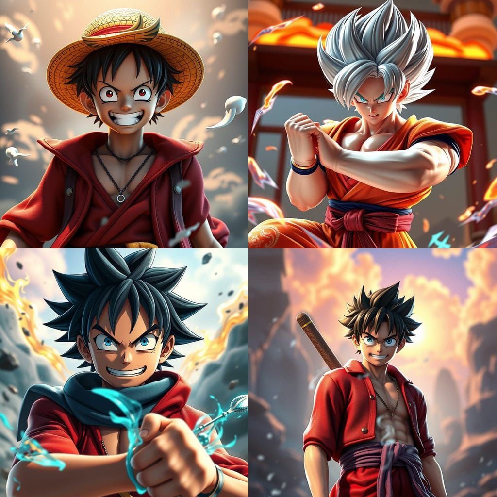 Luffy as Dragon Ball Z Character in 3D Anime Style