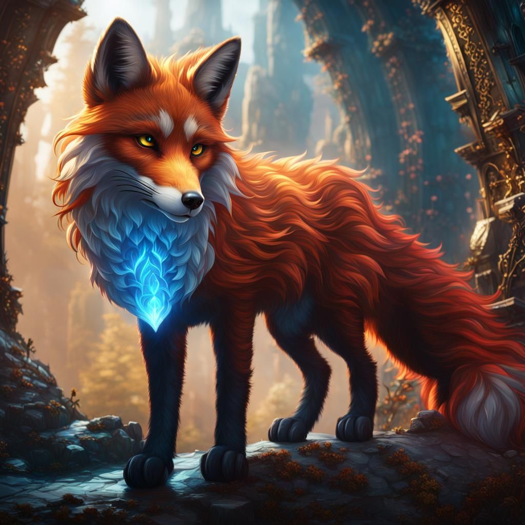 Detailed Glass Fox Matte Painting in Deep Color