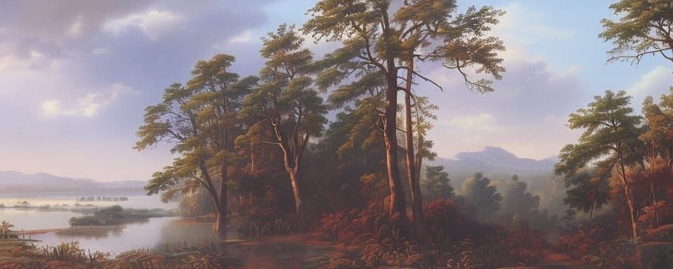 Watercolor Bird's-Eye View of Forest with Red Flowers