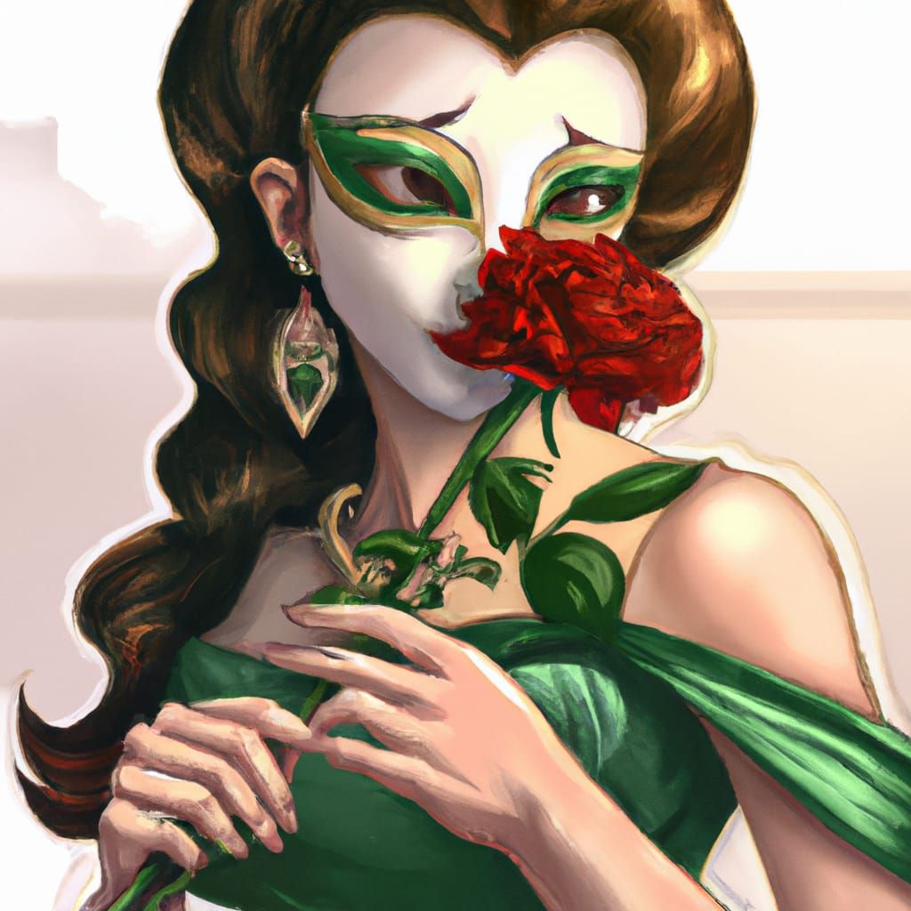 Brunette Bride with Red Rose, Cell-Shaded Concept Art