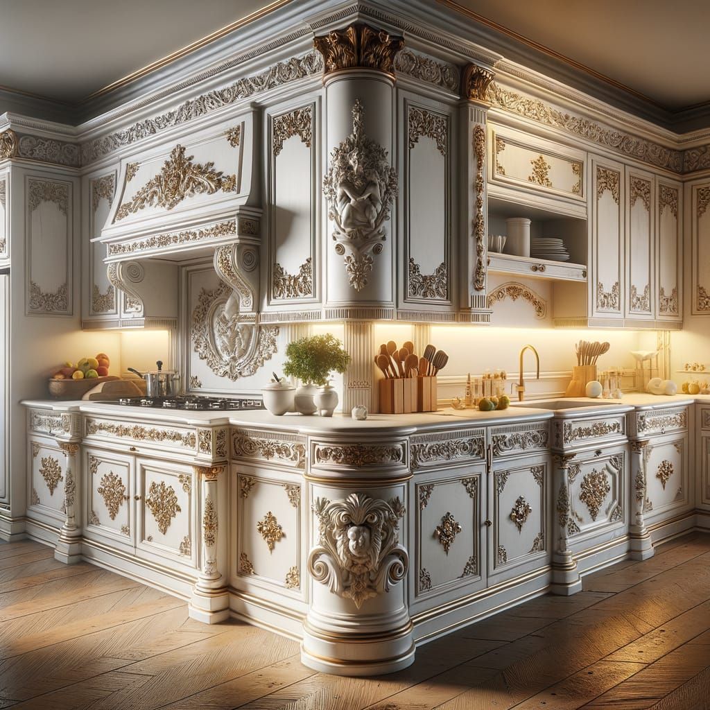 Luxury Rustic Corner Kitchen Cabinet with Gold Accents