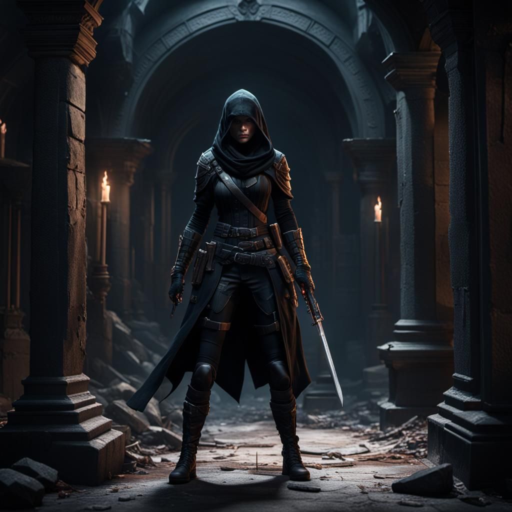 Woman Assassin in Shadows: Cinematic HDR Art