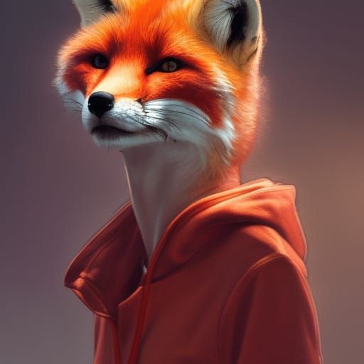 Hyperreal Cute Fox in Red Hoodie, 8K