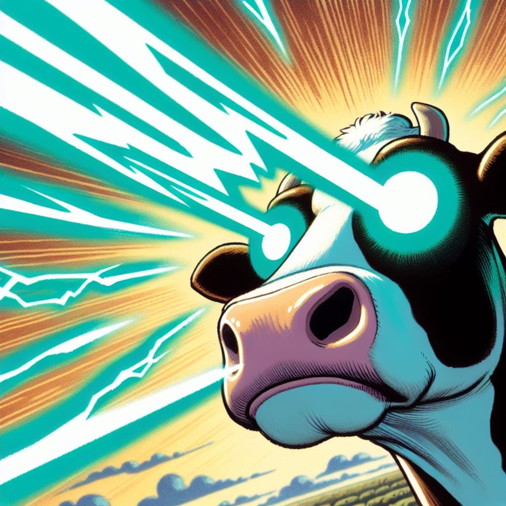 Cartoon Cow Fires Lasers in Barnyard Action