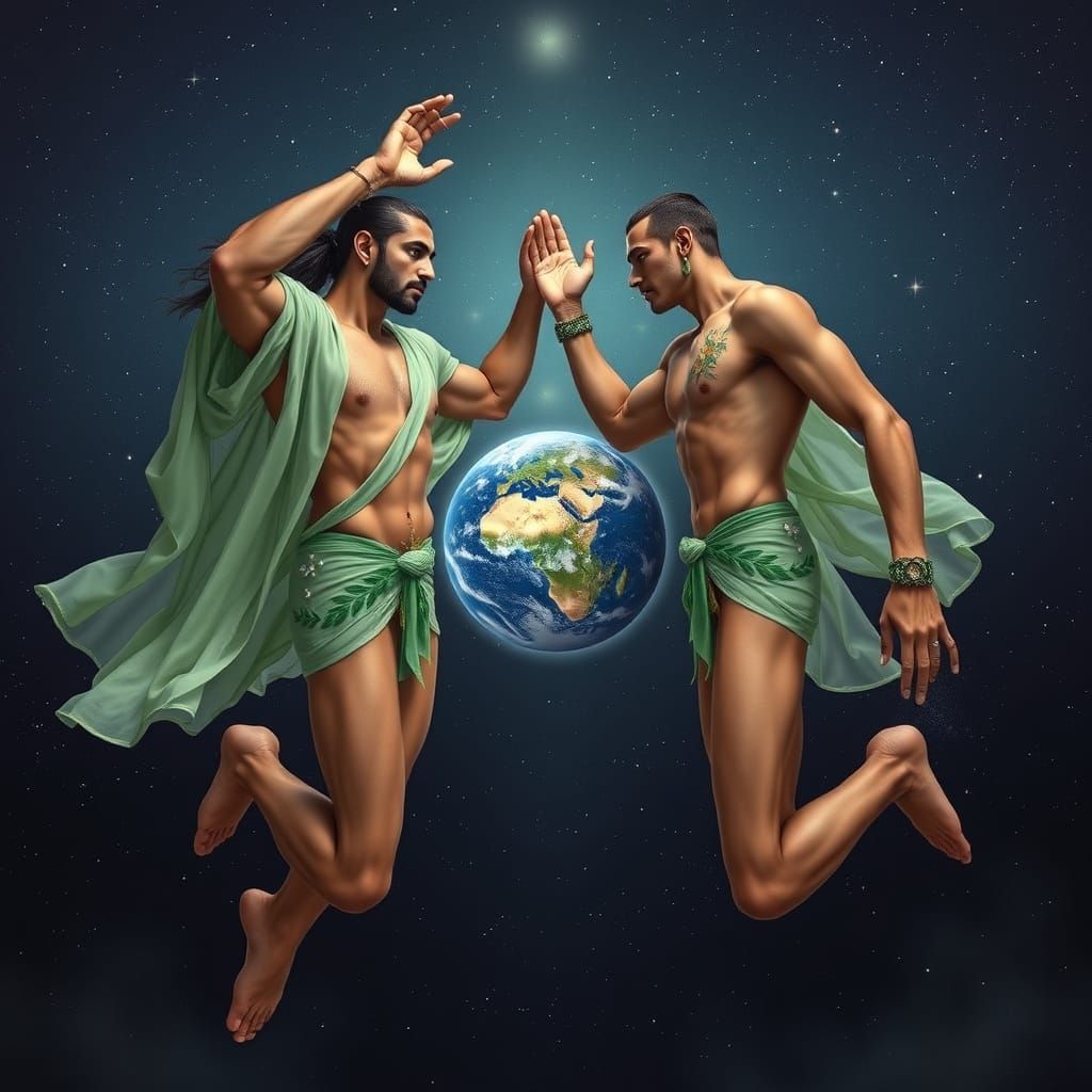 Cosmic Indian Men in Embroidered Robes