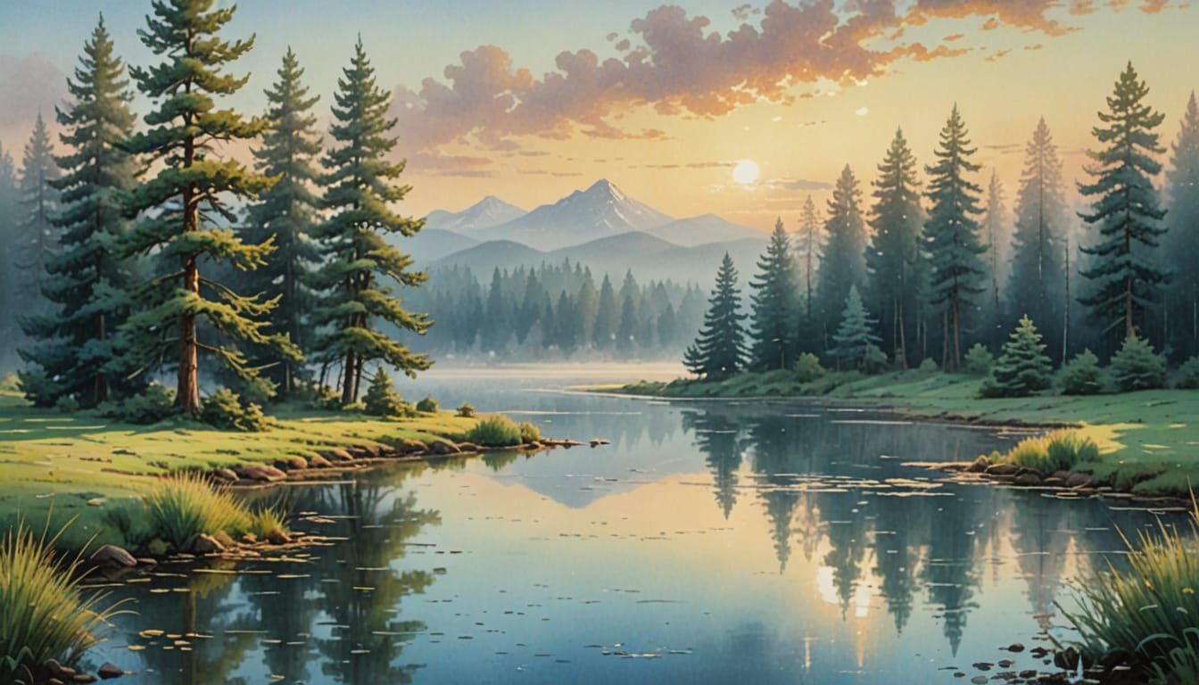 Serene Watercolor Landscape in Soft Turquoise Hues