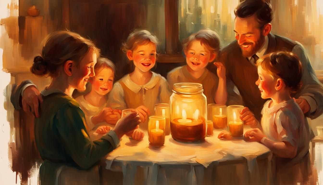 Impressionistic Family Gathering in Golden Light