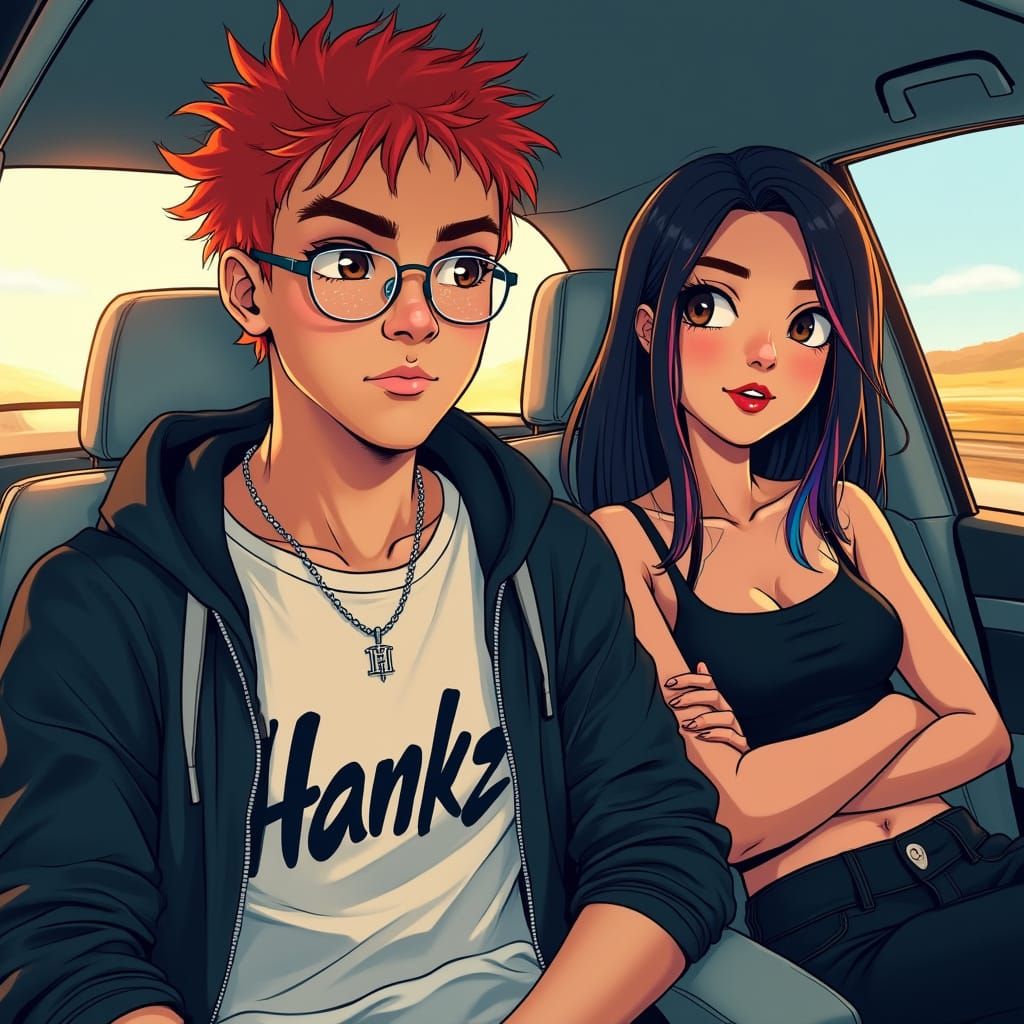 Teenage Driver with Fiery Red Hair and Intense Focus