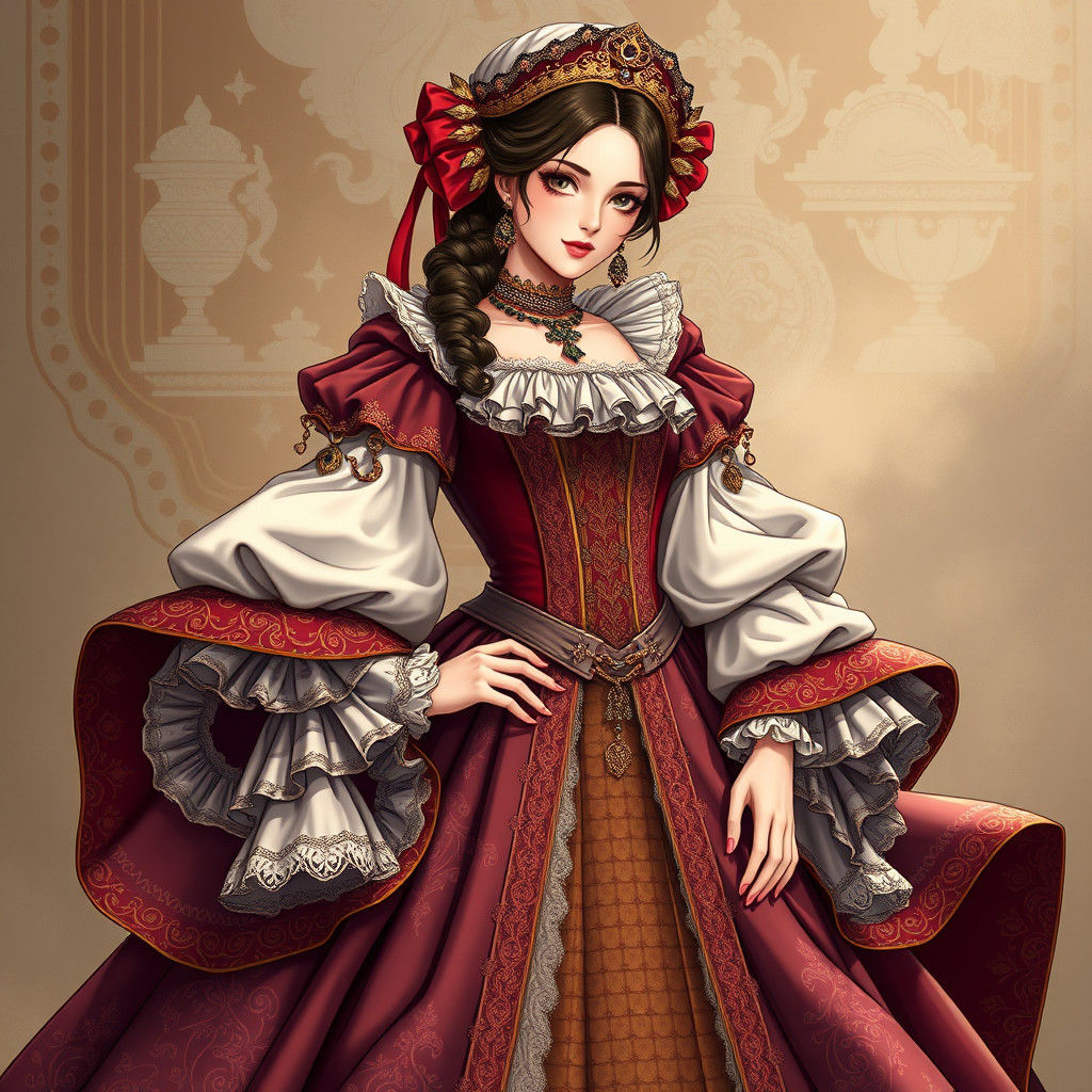 Renaissance Noblewoman in Anime Key Visual Style