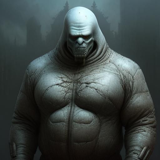 Sinister Michelin Man in Dark Surrealist Style