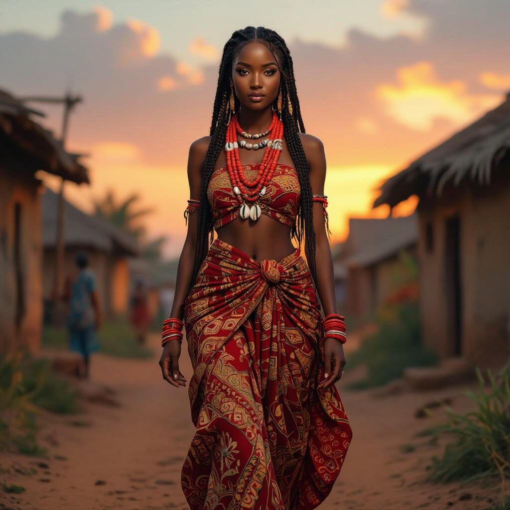 Adanna in Igbo Village at Sunset: Matte Painting