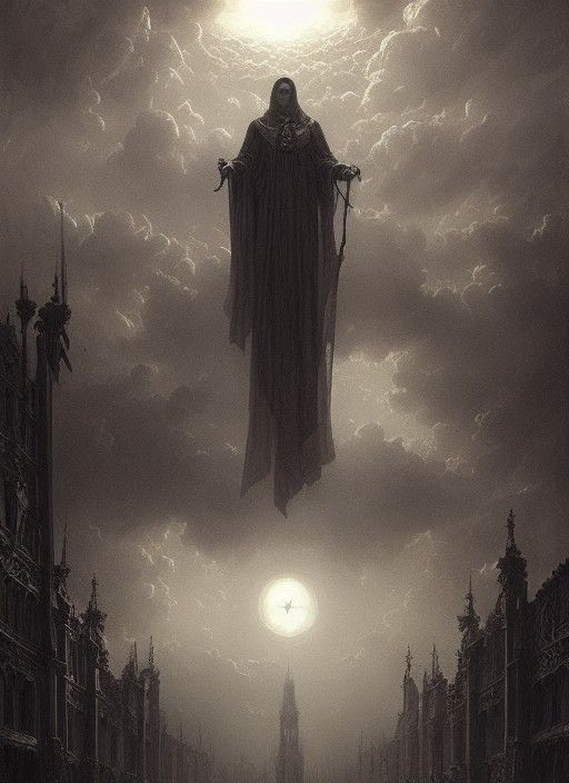 Majestic Descent: A Gothic Horror Illustration